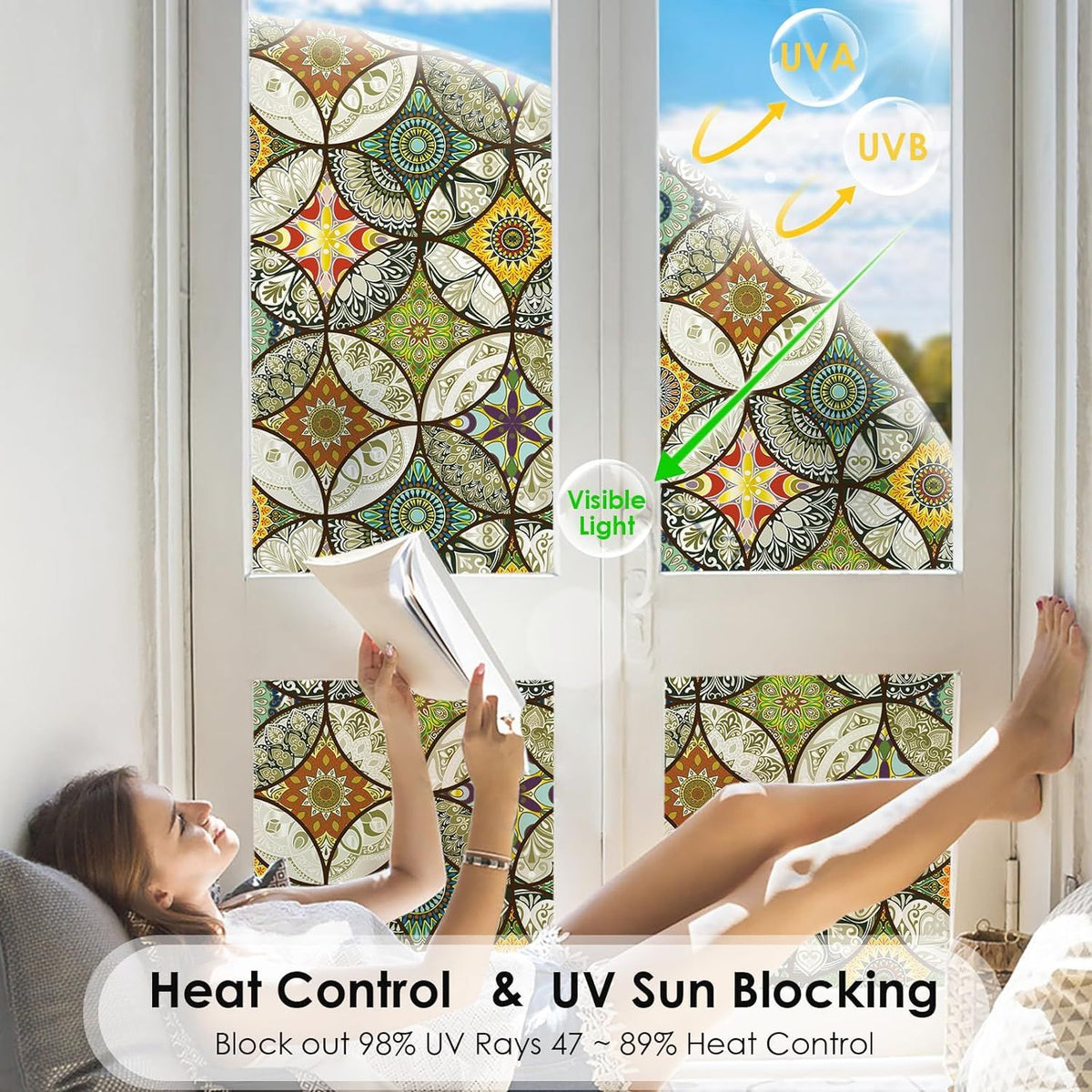 Film with Installation Tools  Stained Glass Window Film for Bathroom Shower Door Heat  Anti UV, 7.8 x 39 Inch