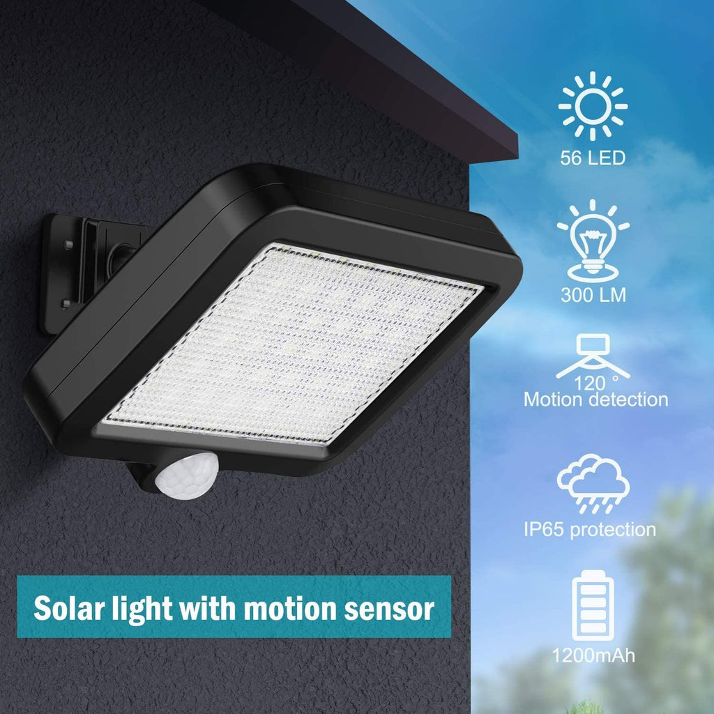 Solar Light Outdoor, 56 LED Solar Light Outside with Motion Detector, IP65 Waterproof, 120° Lighting Angle