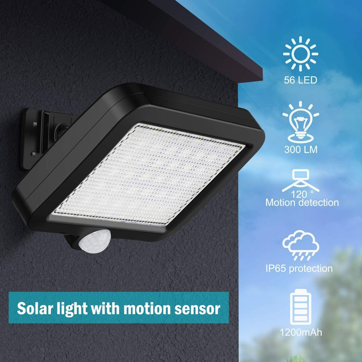 Solar Light Outdoor, 56 LED Solar Light Outside with Motion Detector, IP65 Waterproof, 120° Lighting Angle