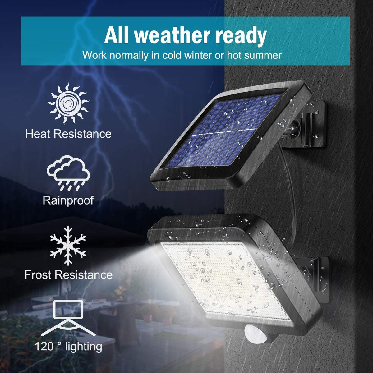 Solar Light Outdoor, 56 LED Solar Light Outside with Motion Detector, IP65 Waterproof, 120° Lighting Angle