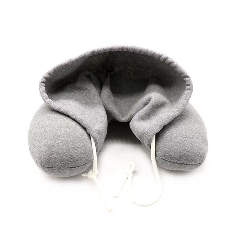 Travel Pillow with Hood for Airplane,Pure Memory Foam Hooded Neck Pillow for Traveling, Car,Office,Soft,Machine Washable,Gray