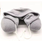 Travel Pillow with Hood for Airplane,Pure Memory Foam Hooded Neck Pillow for Traveling, Car,Office,Soft,Machine Washable,Gray