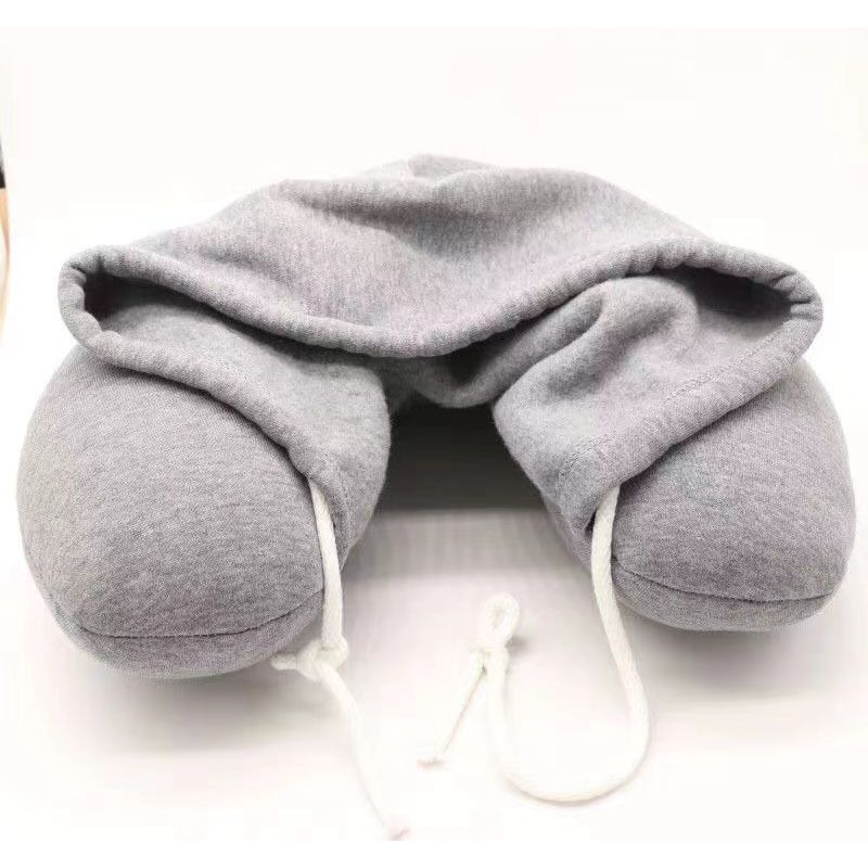 Travel Pillow with Hood for Airplane,Pure Memory Foam Hooded Neck Pillow for Traveling, Car,Office,Soft,Machine Washable,Gray