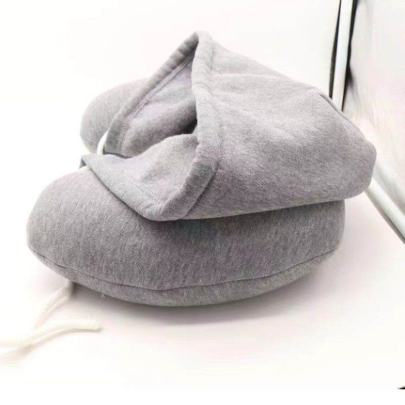 Travel Pillow with Hood for Airplane,Pure Memory Foam Hooded Neck Pillow for Traveling, Car,Office,Soft,Machine Washable,Gray