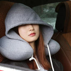 Travel Pillow with Hood for Airplane,Pure Memory Foam Hooded Neck Pillow for Traveling, Car,Office,Soft,Machine Washable,Gray