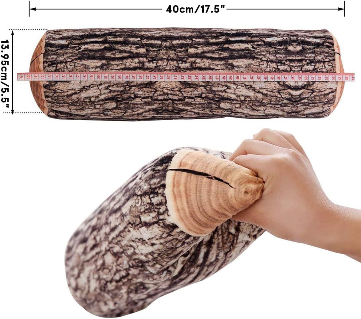 Decorative Round Throw Pillow, 3D Digital Print Comfortable Kids Funny Cute Wood Log Pillow Cylinder Floor Cushion