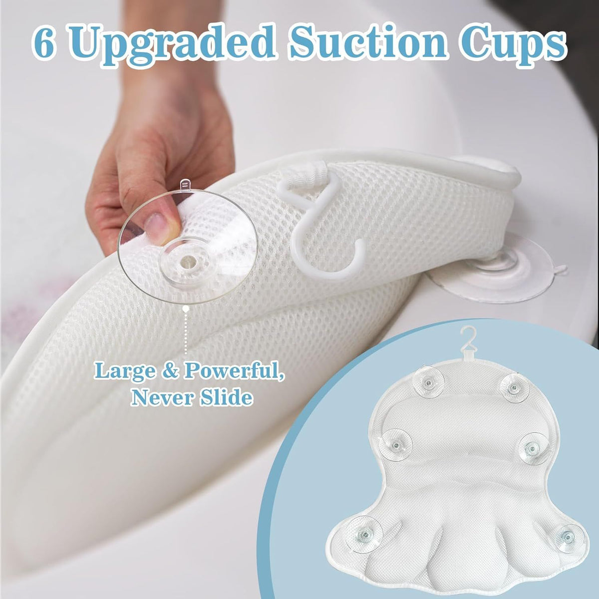 Bath Pillow Luxury Bathtub Pillow - Bath Pillows for Tub Neck and Back Support, Ergonomic Tub Pillow for Bath with 4D Air Mesh