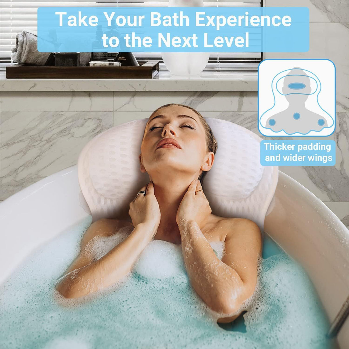 Bath Pillow Luxury Bathtub Pillow - Bath Pillows for Tub Neck and Back Support, Ergonomic Tub Pillow for Bath with 4D Air Mesh