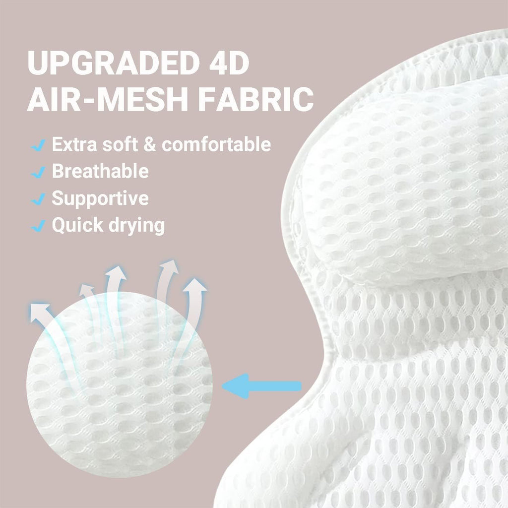 Bath Pillow Luxury Bathtub Pillow - Bath Pillows for Tub Neck and Back Support, Ergonomic Tub Pillow for Bath with 4D Air Mesh