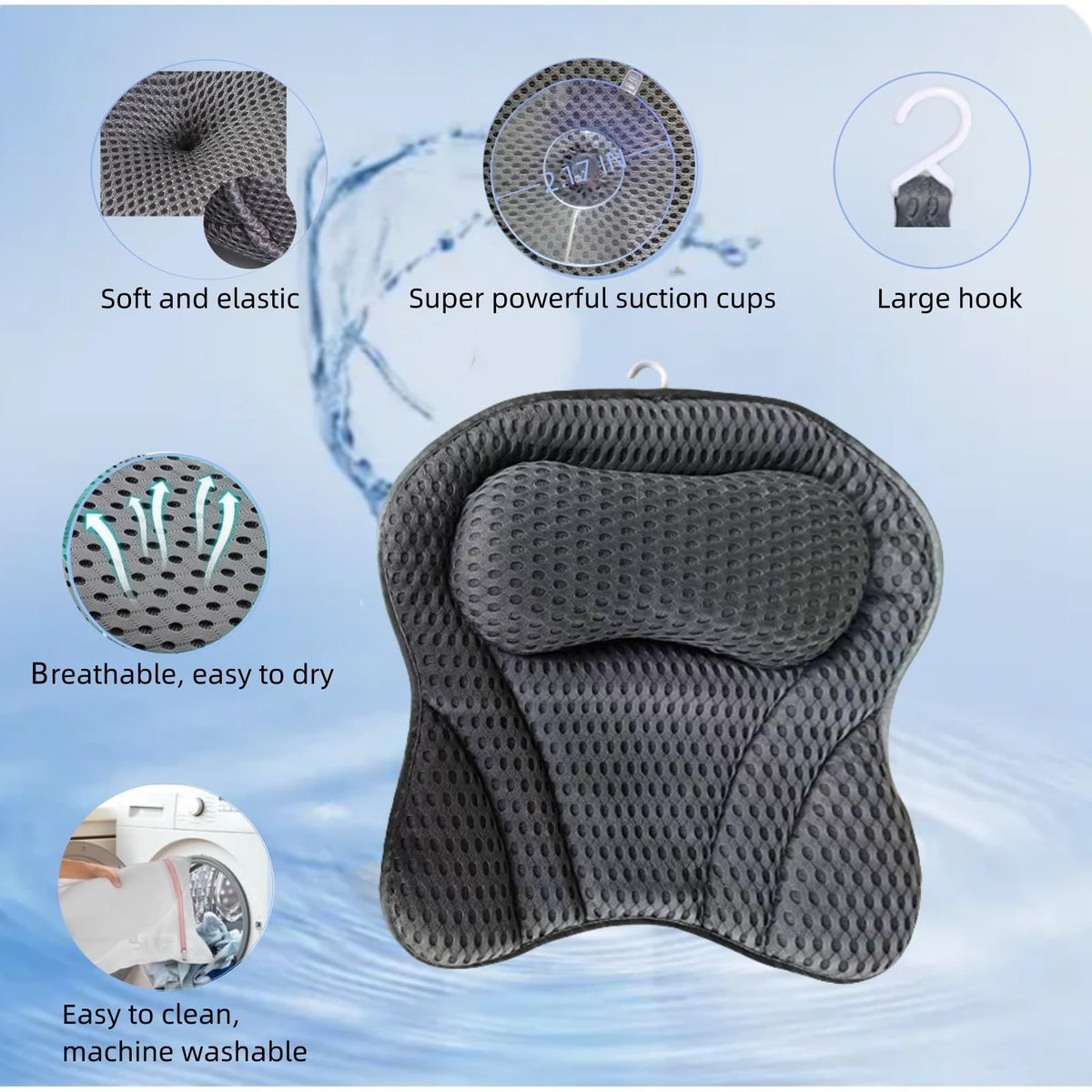Bath Pillow Bathtub Pillow, Luxury Bath Pillows for Tub Neck and Back Support, Bath Tub Pillow Headrest with Soft 4D