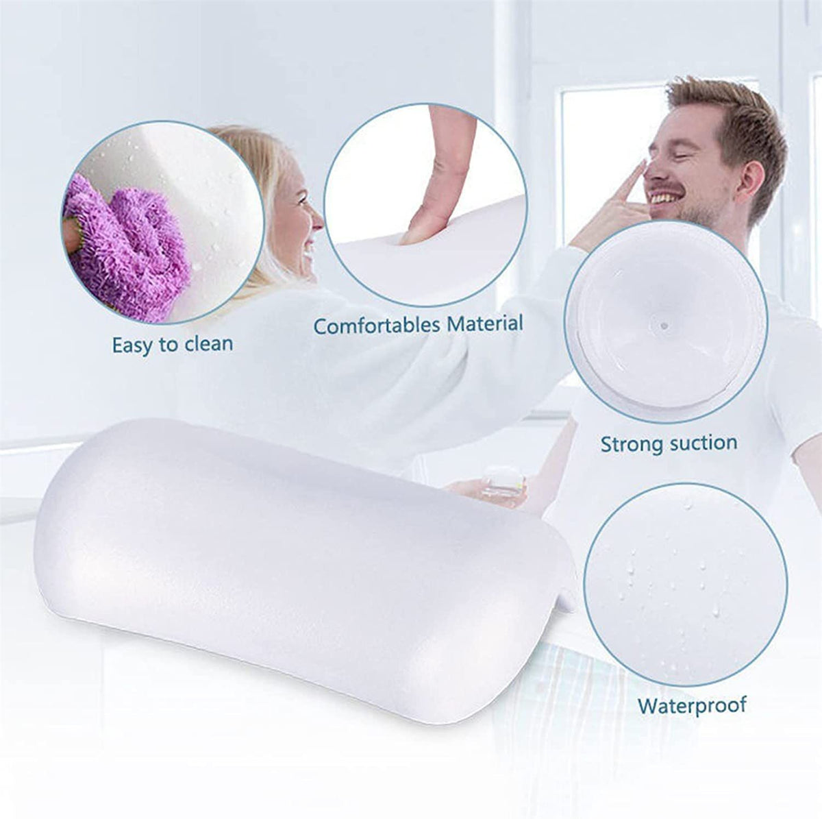Bath Pillows Comfort Spa Bathtub Pillow with Suction Cup Luxury Bath Cushion Head Support Neck Rest Non-Slip Backrest,White