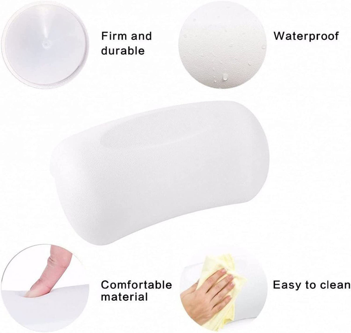 Bath Pillows Comfort Spa Bathtub Pillow with Suction Cup Luxury Bath Cushion Head Support Neck Rest Non-Slip Backrest,White