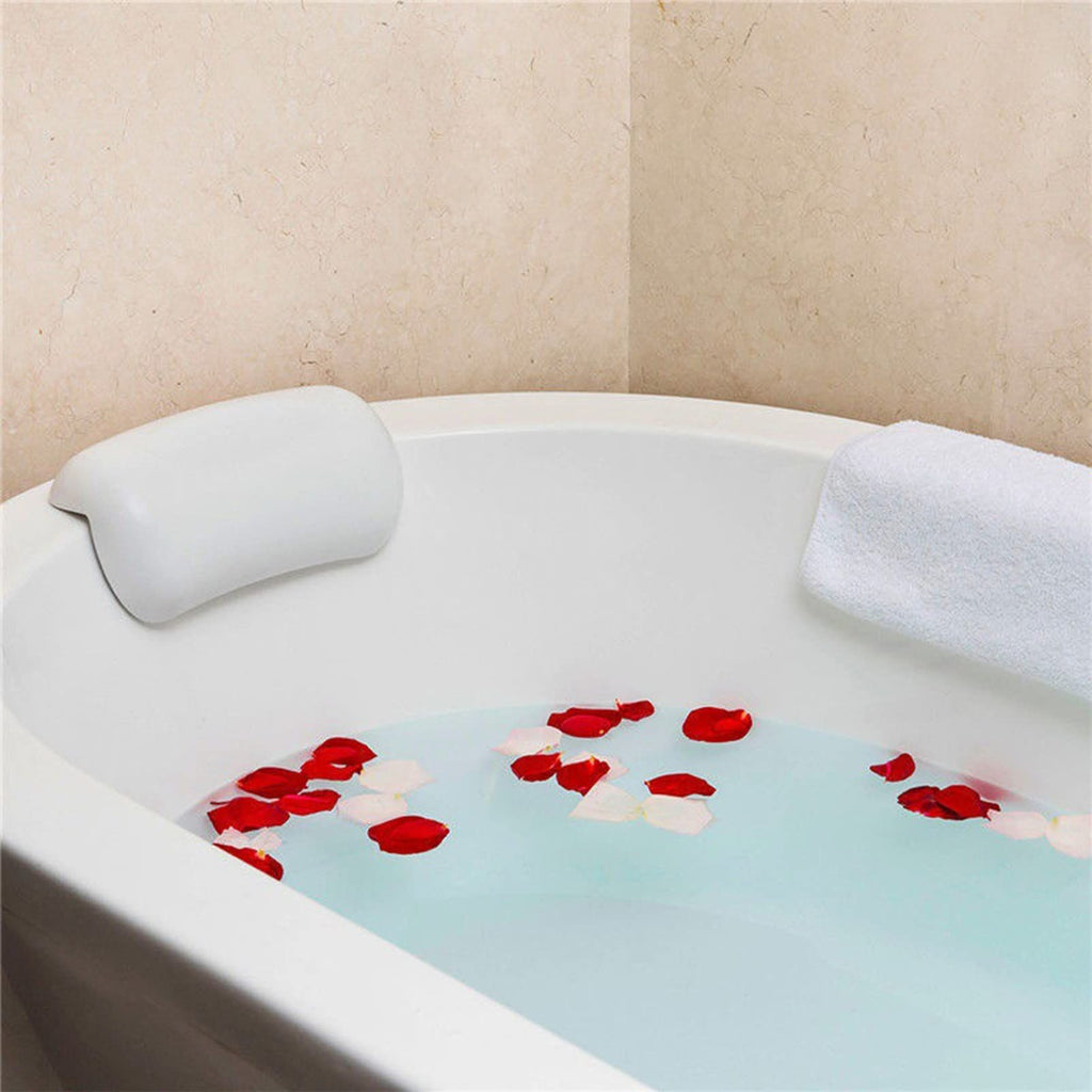 Bath Pillows Comfort Spa Bathtub Pillow with Suction Cup Luxury Bath Cushion Head Support Neck Rest Non-Slip Backrest,White