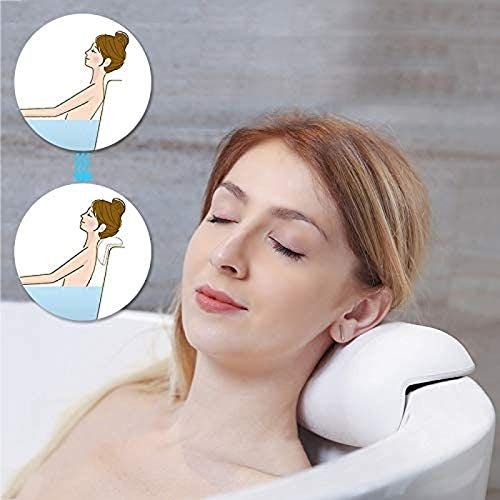 Bath Pillows Comfort Spa Bathtub Pillow with Suction Cup Luxury Bath Cushion Head Support Neck Rest Non-Slip Backrest,White