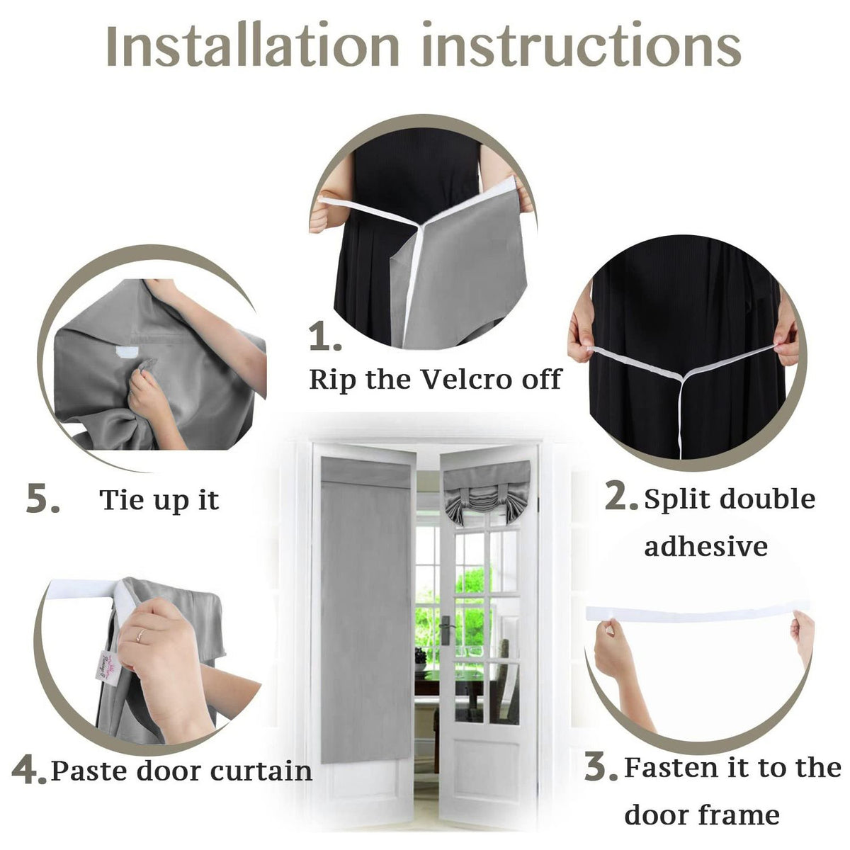 Blackout French Door Curtain,Privacy Thermal Insulated Door Window Curtain for Glass Door/Front Door/Sliding Door