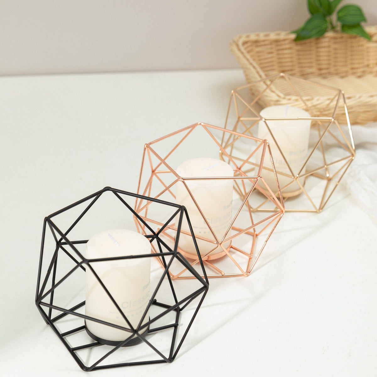 Tealight Holders Metal Wire Iron Tea Light Candle Holder Geometric Candle Holder Centerpieces for Wedding -3pcs