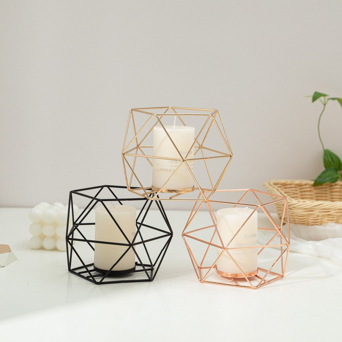 Tealight Holders Metal Wire Iron Tea Light Candle Holder Geometric Candle Holder Centerpieces for Wedding -3pcs