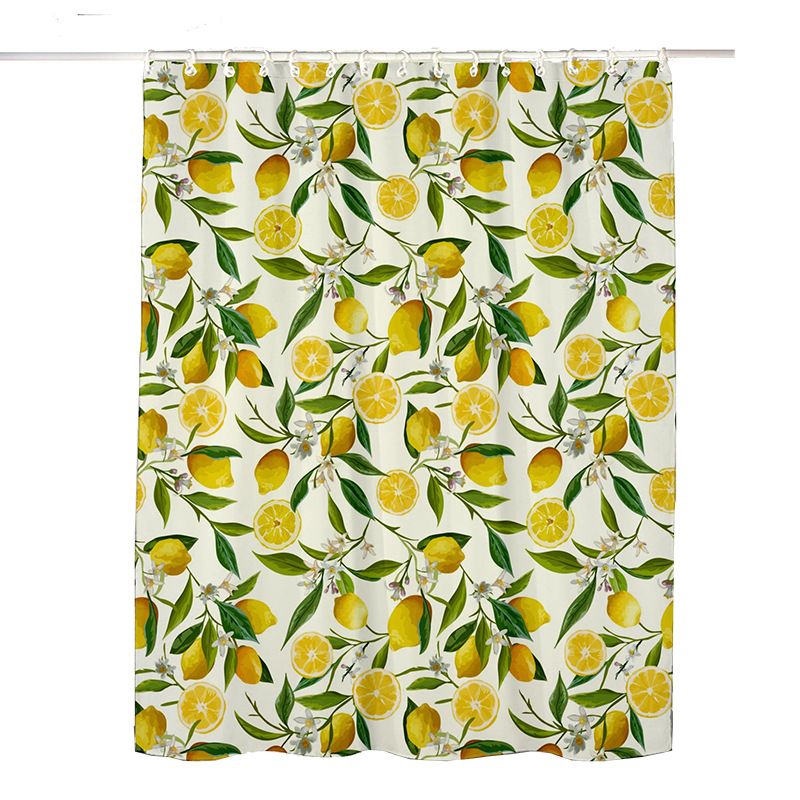 Lemon Shower Curtain, Allover Fruits Green Leaves Plant Design Waterproof Fabric Bathroom Curtains Set with 12 Hooks