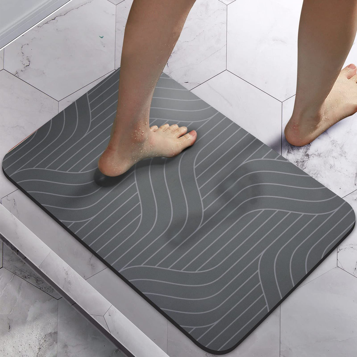 Bath Mat Bathroom Rugs Non-Slip Super Absorbent 30 x 40cm Diatomaceous Earth Bath Mat Rug for Bathroom, Black