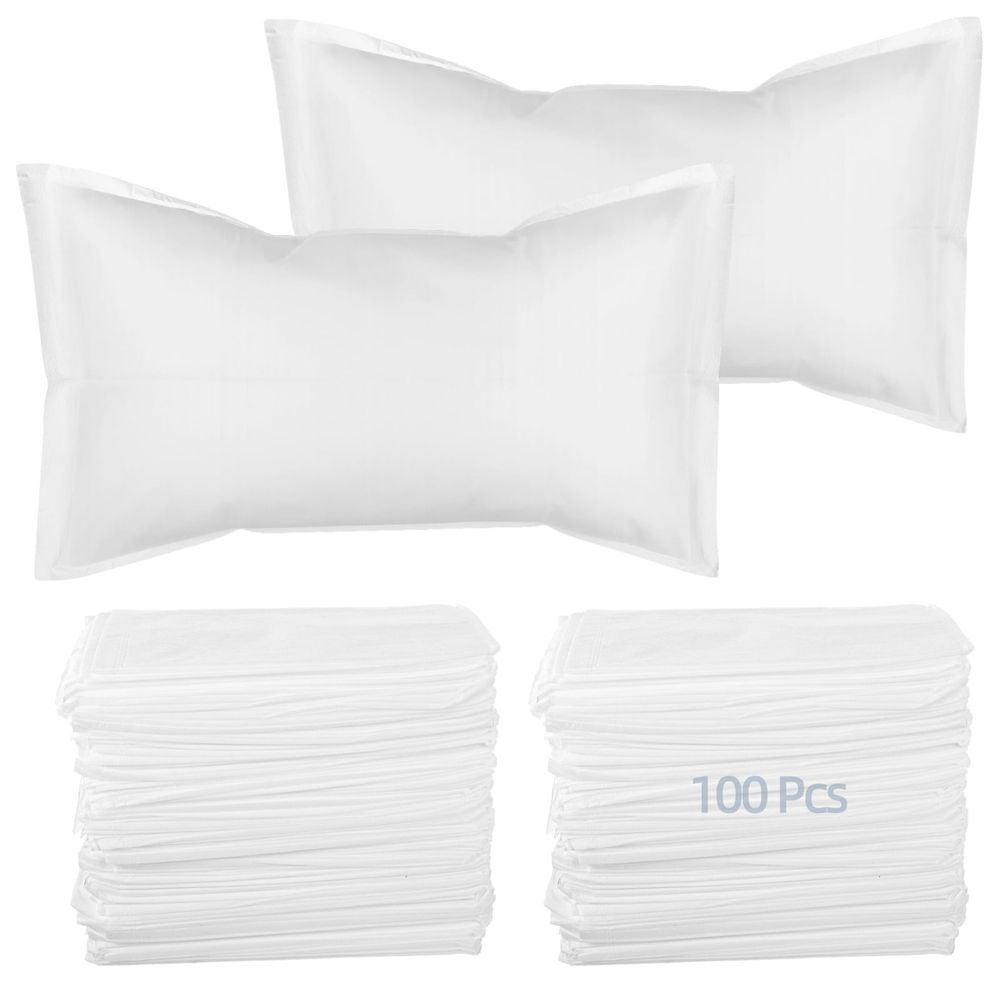 100PCS Disposable Pillow Cases, White Non-Woven Pillow Covers, Soft Breathable Full Enclosure, Fits Most Pillows, Single Use for Spa Salons, Hotels, Hospitals, Travel, 21.2×33.1