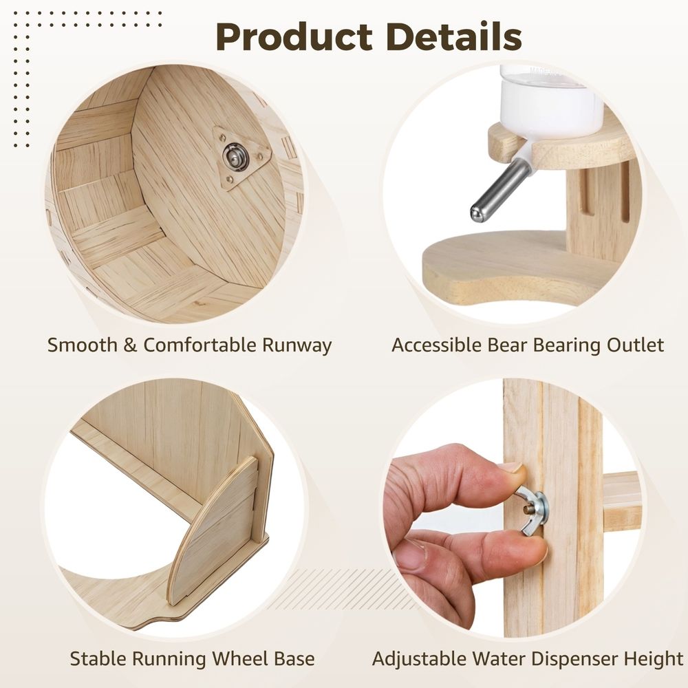 2PCS Hamster Wheel Set, Includes Silent Exercise Wheel and Adjustable Water Dispenser Stand, Hamster Running Wheel with Water Feeder, Ideal for Hedgehogs and Guinea Pigs