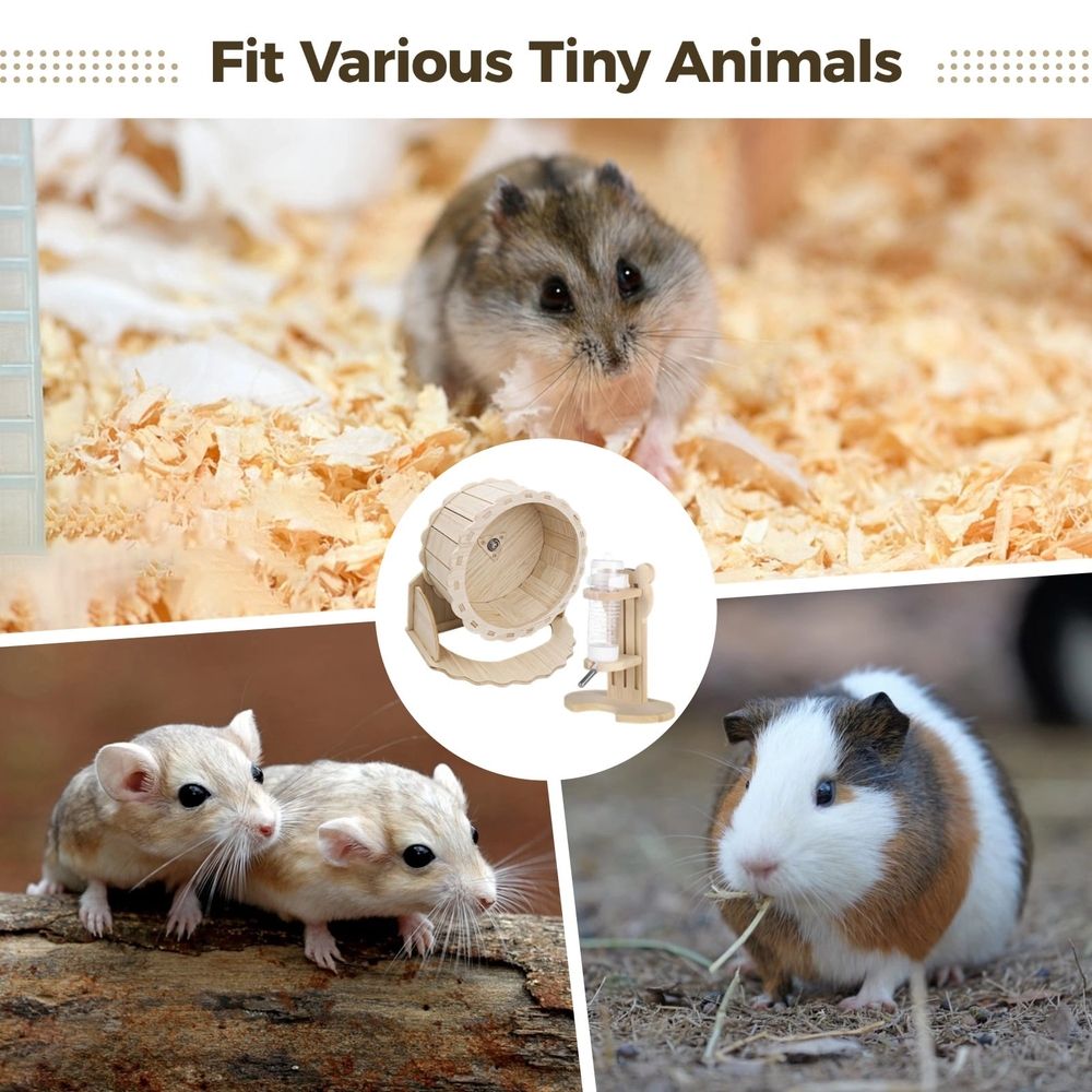2PCS Hamster Wheel Set, Includes Silent Exercise Wheel and Adjustable Water Dispenser Stand, Hamster Running Wheel with Water Feeder, Ideal for Hedgehogs and Guinea Pigs