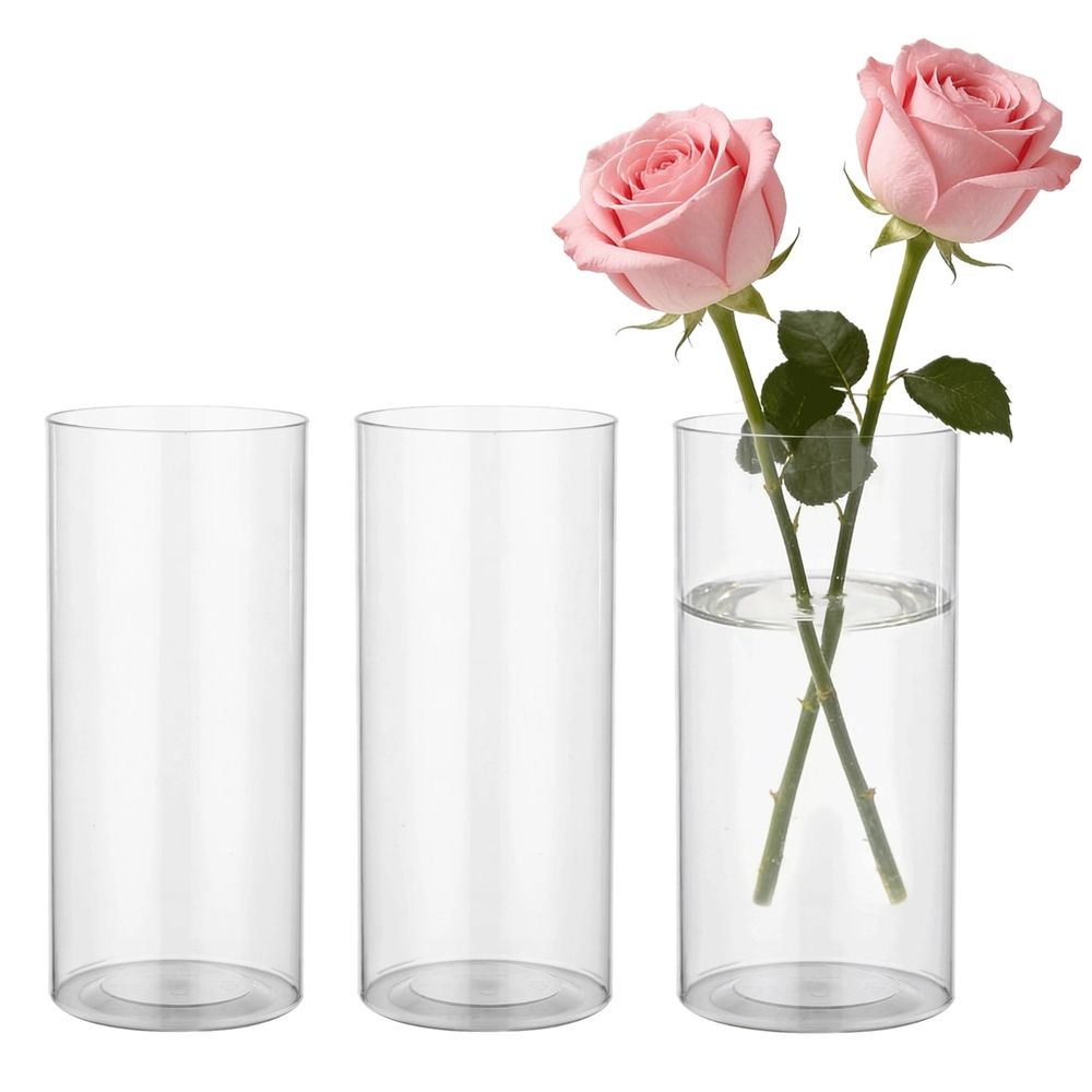 3PCS Acrylic Cylinder Vases, 3.9" x 7.9" Clear Vases for Centerpieces, Unbreakable Elegant Flower Vase Set, Versatile Decorative Vases for Home, Wedding, Events Decor