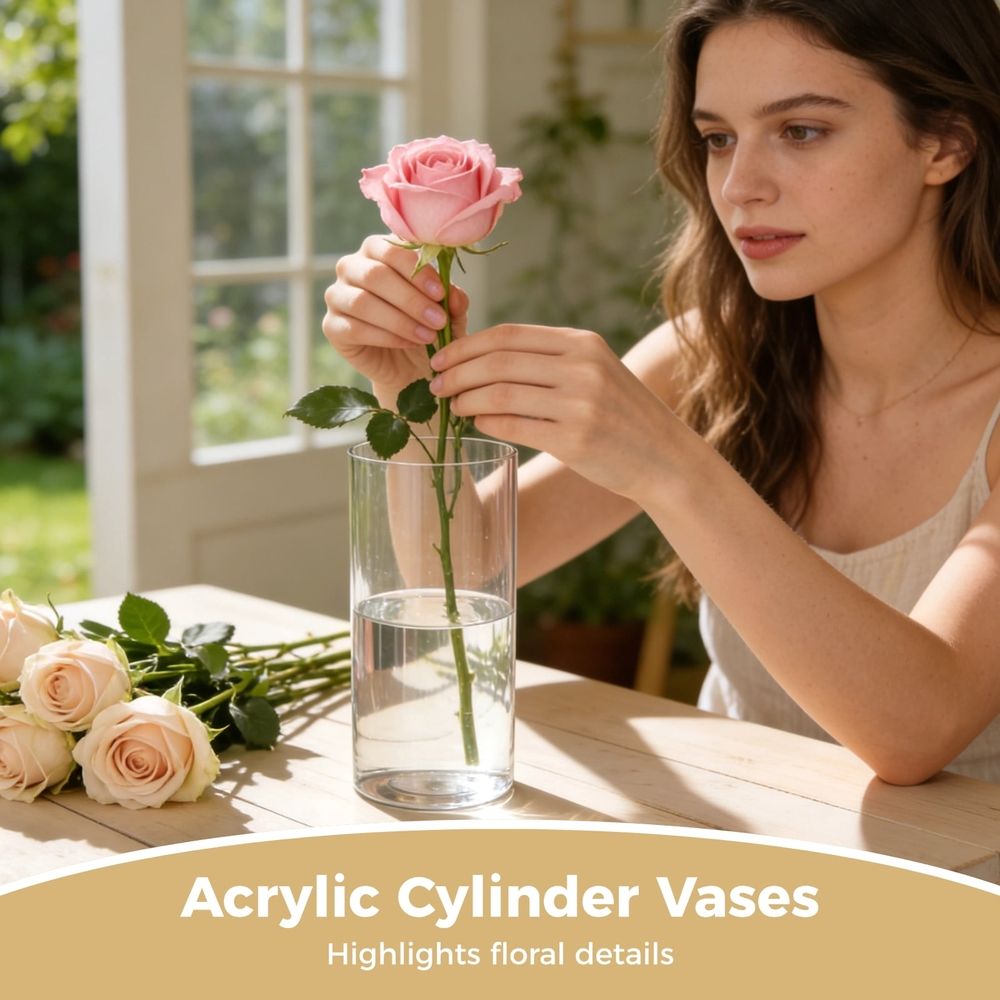 3PCS Acrylic Cylinder Vases, 3.9" x 7.9" Clear Vases for Centerpieces, Unbreakable Elegant Flower Vase Set, Versatile Decorative Vases for Home, Wedding, Events Decor
