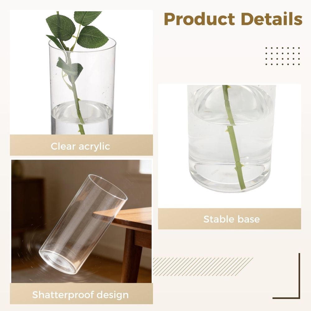3PCS Acrylic Cylinder Vases, 3.9" x 7.9" Clear Vases for Centerpieces, Unbreakable Elegant Flower Vase Set, Versatile Decorative Vases for Home, Wedding, Events Decor