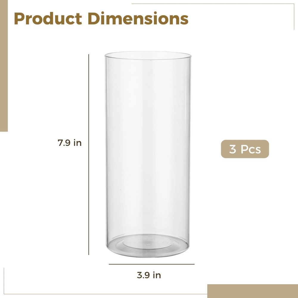 3PCS Acrylic Cylinder Vases, 3.9" x 7.9" Clear Vases for Centerpieces, Unbreakable Elegant Flower Vase Set, Versatile Decorative Vases for Home, Wedding, Events Decor