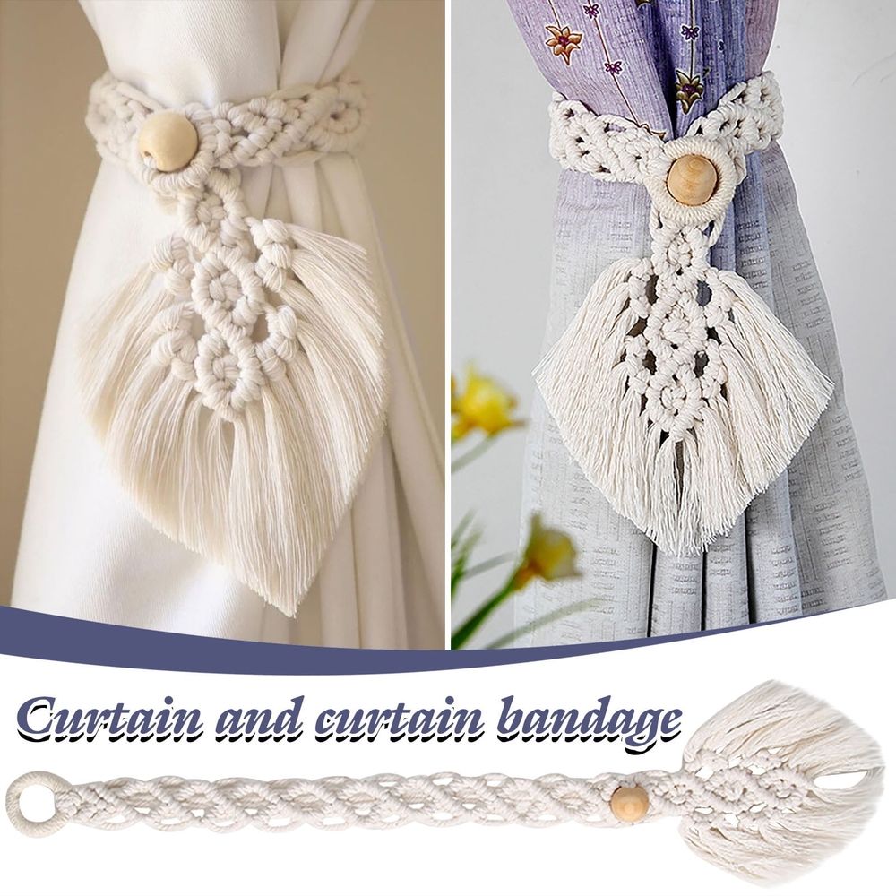 Boho Curtain Tiebacks Holdbacks, Handmade Adjustable Curtain Tie Back Holders for Drapes Window, for Indoor Outdoor Use