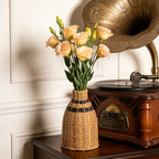 Rattan Vase, Small Braided Boho Vases, Hand Woven Vases Decor, Rustic Farmhouse Round Wicker Vase Basket for Centerpieces