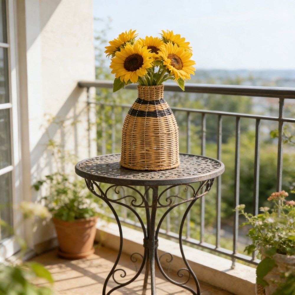 Rattan Vase, Small Braided Boho Vases, Hand Woven Vases Decor, Rustic Farmhouse Round Wicker Vase Basket for Centerpieces