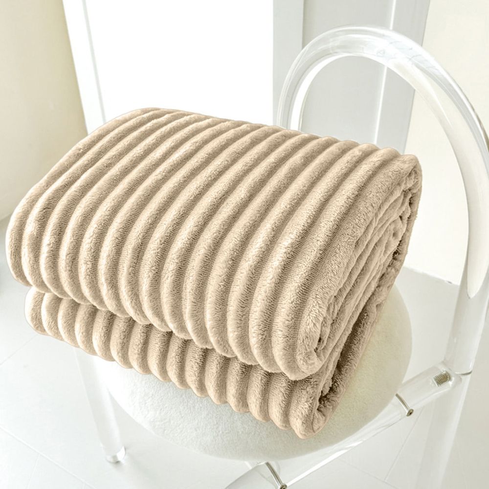 Flannel Fleece Throw Blanket 59"x39" Warm Soft All Season Striped Blanket Microfiber Ribbed Fuzzy Throw for Home Living Room Couch Bed Sofa Chair Armchair Lounger Indoor Cozy Nook Decor