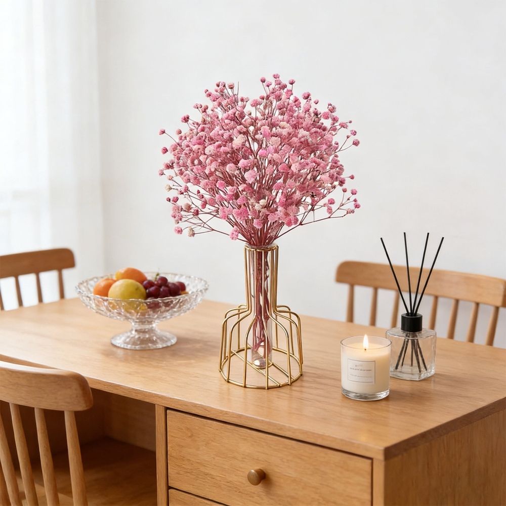 Pink Artificial Floral Stems, Faux Dried Flower Bouquet, Boho Home Table Decor without Vase (1 Pack, Pink)
