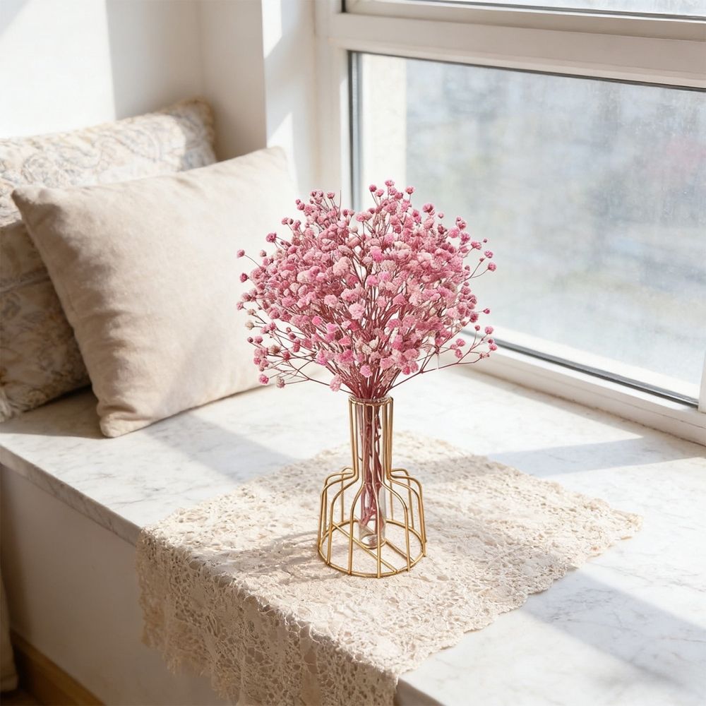 Pink Artificial Floral Stems, Faux Dried Flower Bouquet, Boho Home Table Decor without Vase (1 Pack, Pink)