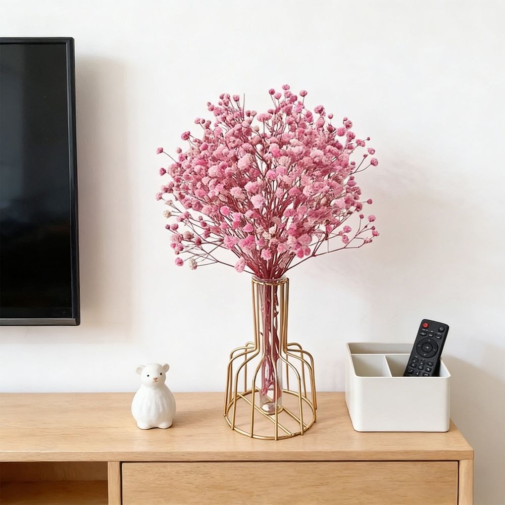 Pink Artificial Floral Stems, Faux Dried Flower Bouquet, Boho Home Table Decor without Vase (1 Pack, Pink)