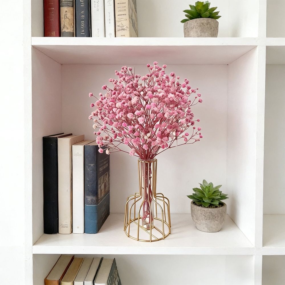 Pink Artificial Floral Stems, Faux Dried Flower Bouquet, Boho Home Table Decor without Vase (1 Pack, Pink)