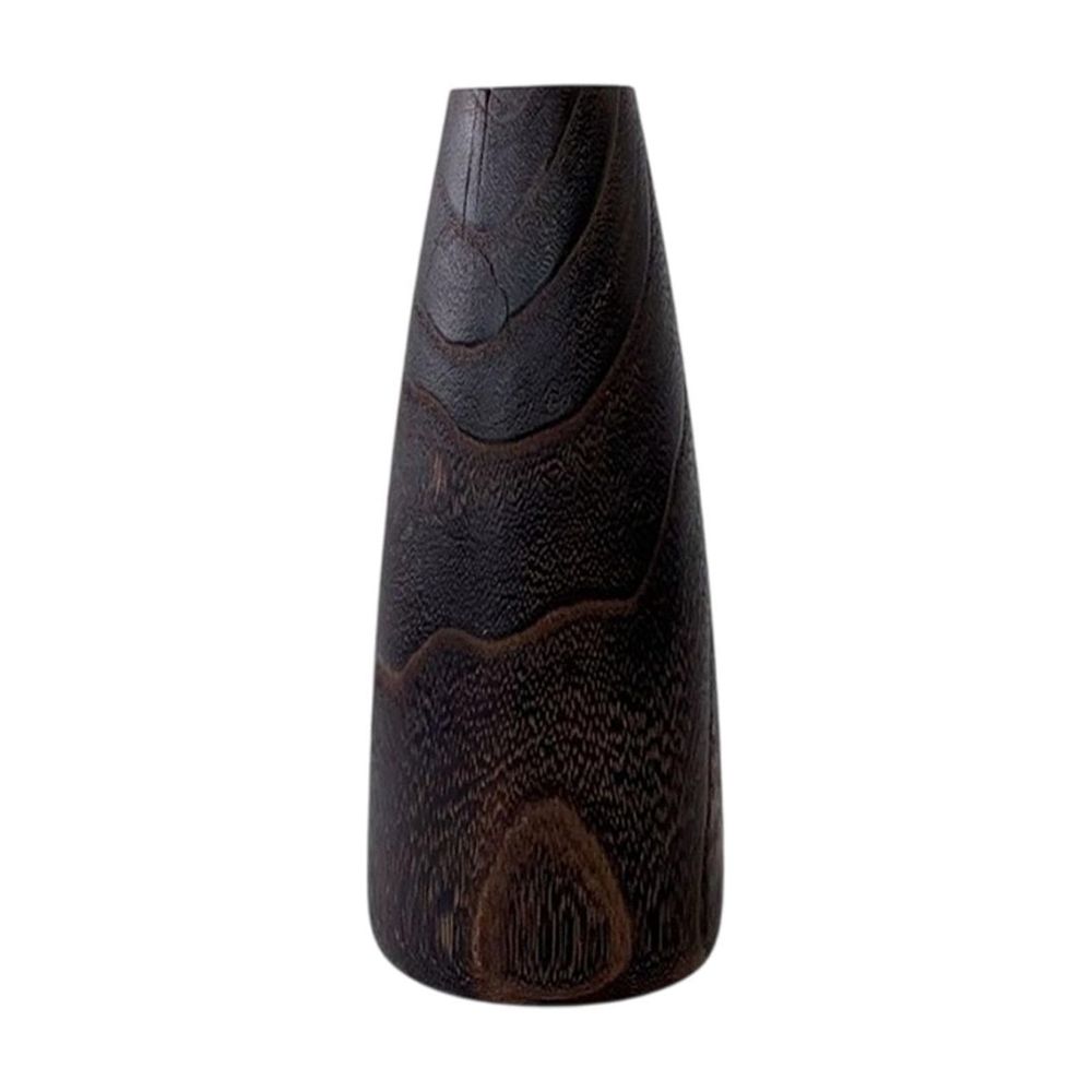 Solid Wood Flower Vase, Minimalist Home Decor Floral Container for Table Living Room Display Cabinet, Brown