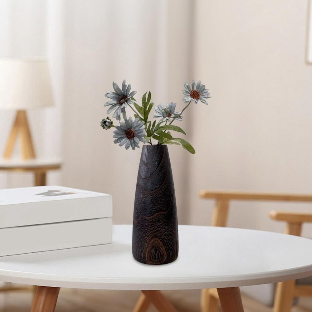 Solid Wood Flower Vase, Minimalist Home Decor Floral Container for Table Living Room Display Cabinet, Brown