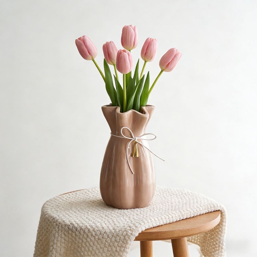 Ceramic Flower Vase, 8.07x4.52x4.52 in Decorative Table Vase, Elegant Home Accent, Modern Centerpiece for Home Wedding Decor(White)