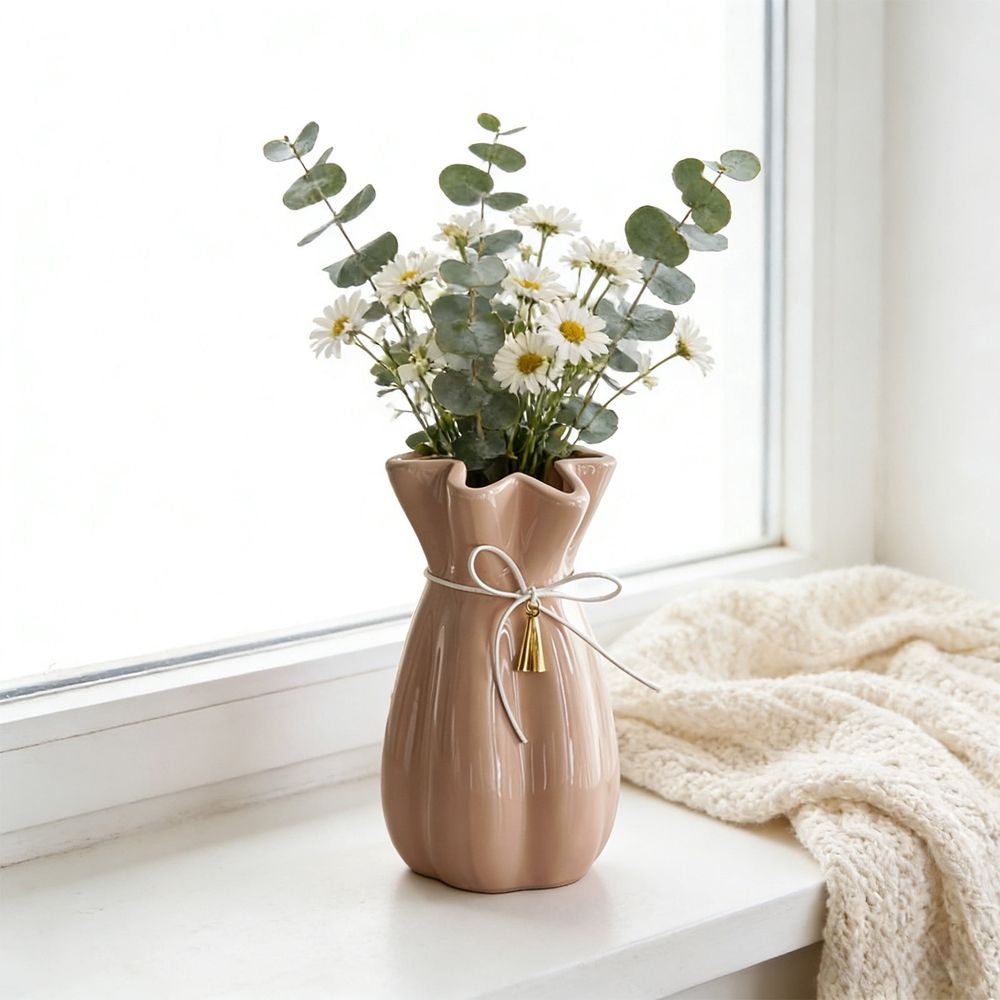 Ceramic Flower Vase, 8.07x4.52x4.52 in Decorative Table Vase, Elegant Home Accent, Modern Centerpiece for Home Wedding Decor(White)