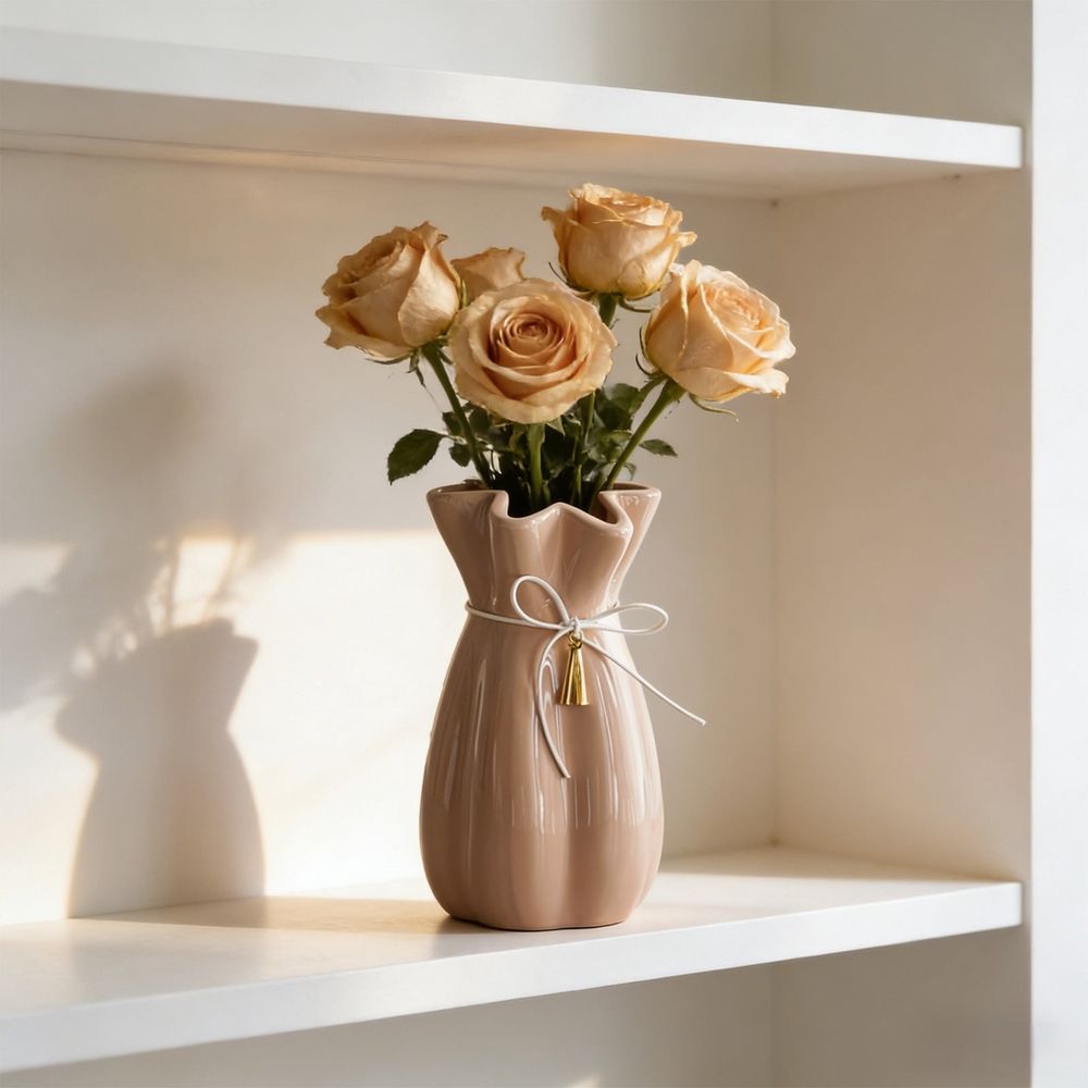Ceramic Flower Vase, 8.07x4.52x4.52 in Decorative Table Vase, Elegant Home Accent, Modern Centerpiece for Home Wedding Decor(White)