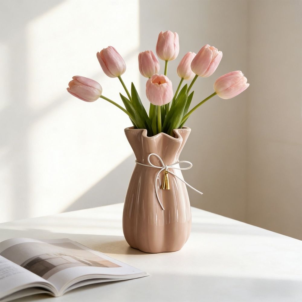 Ceramic Flower Vase, 8.07x4.52x4.52 in Decorative Table Vase, Elegant Home Accent, Modern Centerpiece for Home Wedding Decor(White)