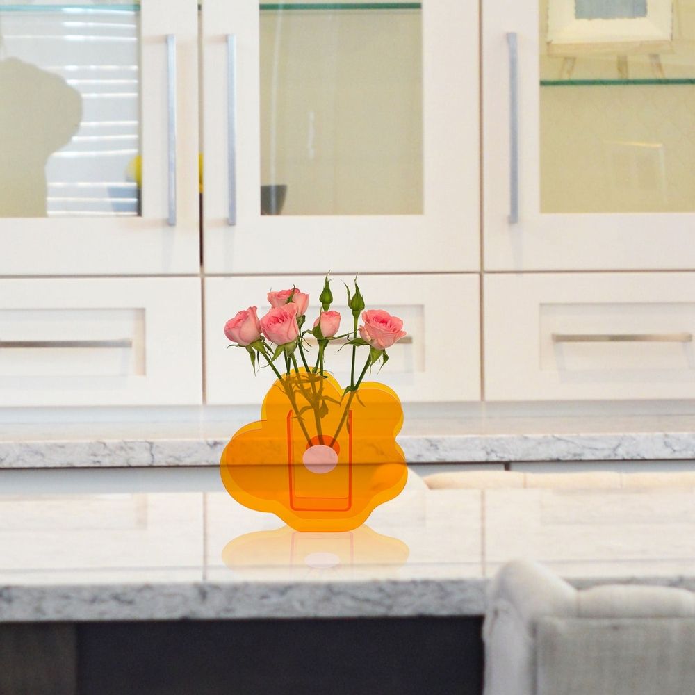 1Pcs Minimalist Desk Vase Orange Acrylic Flower Arrangement Home Decor for Flower Lovers