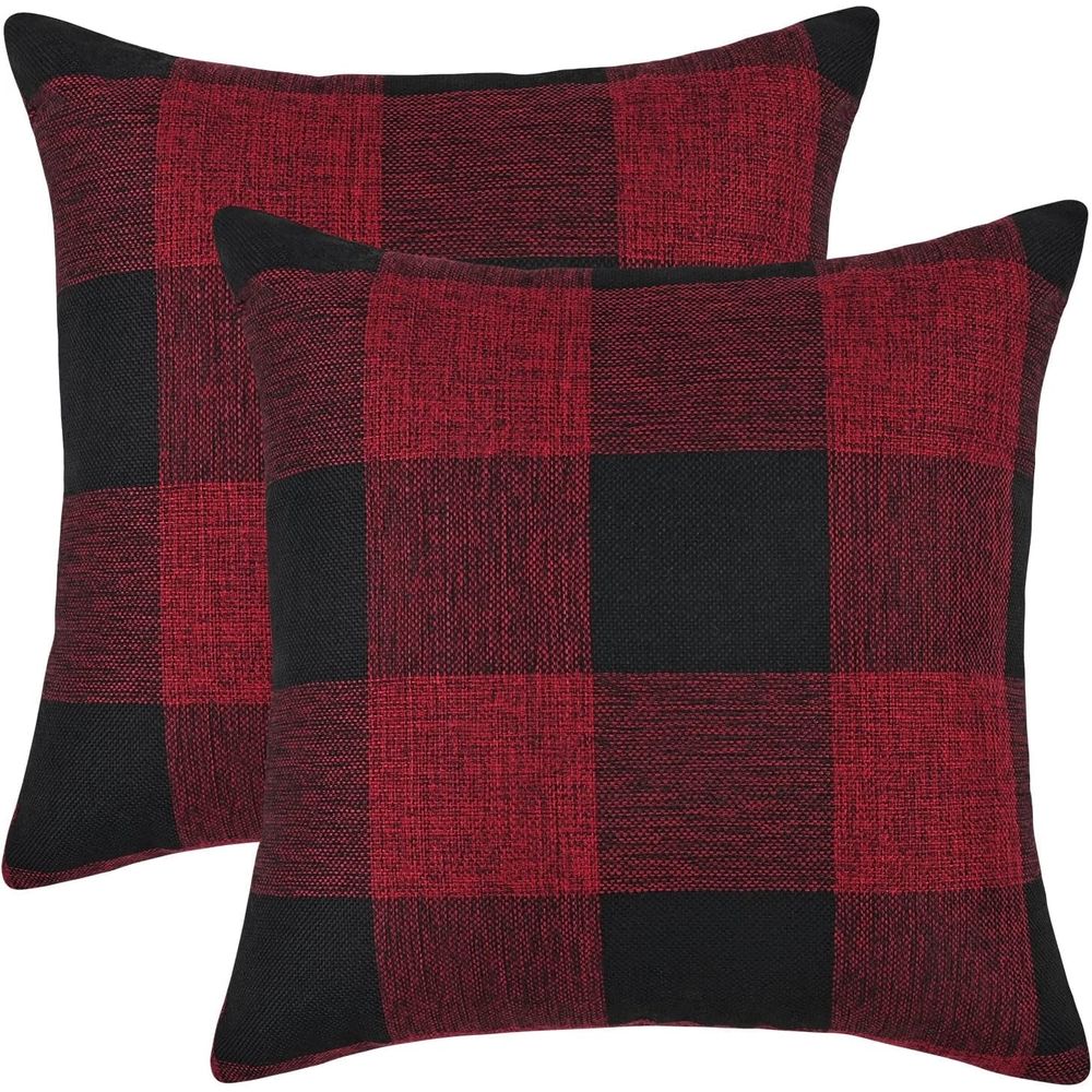 2PCS Buffalo Check Plaid Throw Pillow Covers Throw Pillows Farmhouse Square Pillow Cases for Halloween Fall Home Decor, Orange 18 x 18 Inches