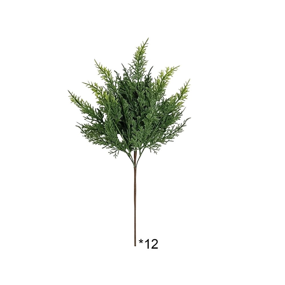 Artificial Cedar Bush Faux Green Fern Stems For Vase Indoor Decor | 12 Pack Plastic Greenery Branches for Home Living Room Table Entryway Window Display | Floral Arrangement for Shelf Centerpiece