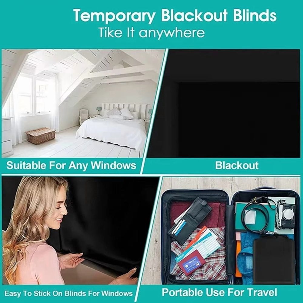 Portable Blackout Shades Film No Drill Travel Blackout Blinds Sunblock Window Cover Blackout Curtains 145 X 200cm