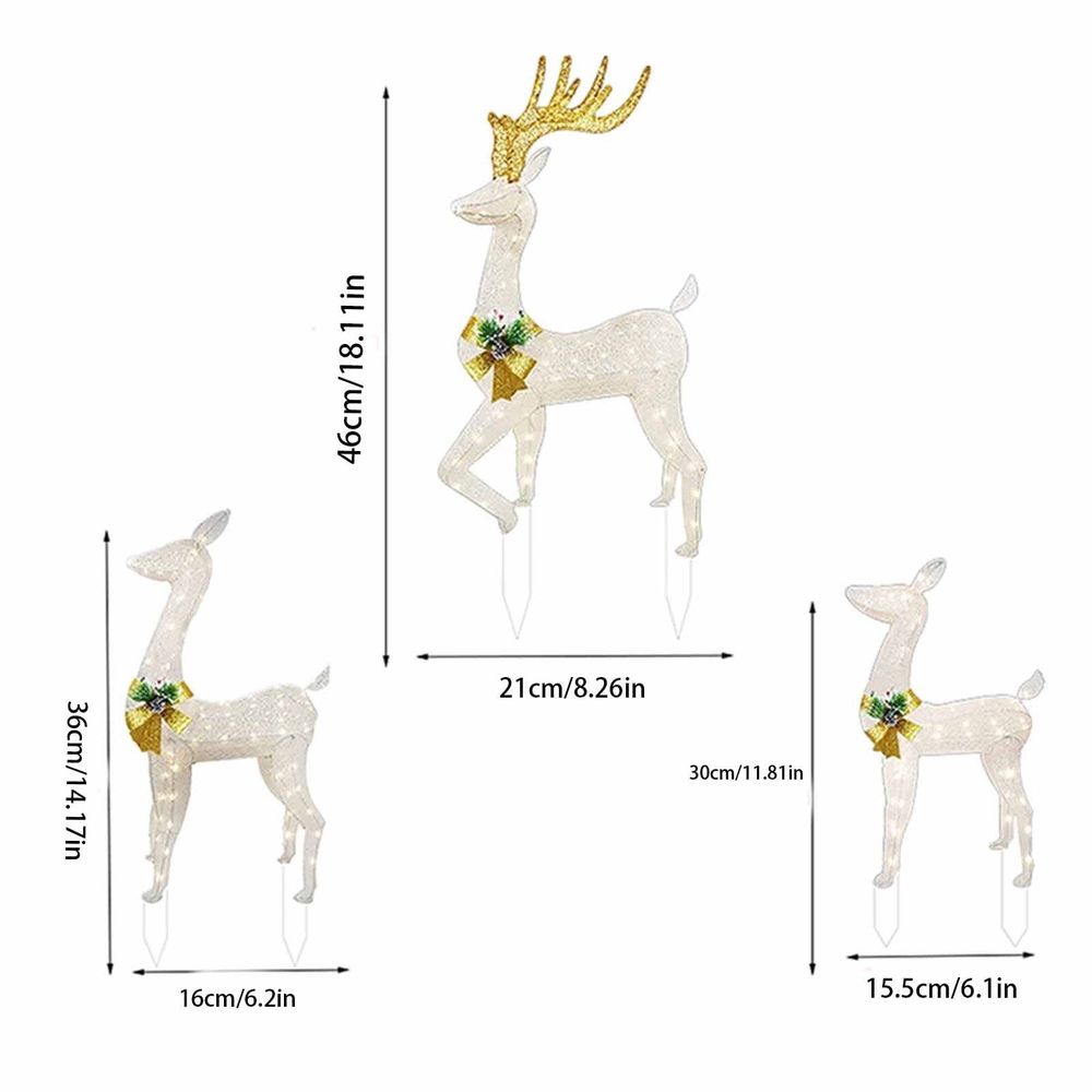 3 Pcs Christmas Lights Reindeer Decoration Outdoor Deer Family with Warm White Led Lights Garden Ground Plug Yard Decoration Christmas Decorations Outdoor Christmas Gifts