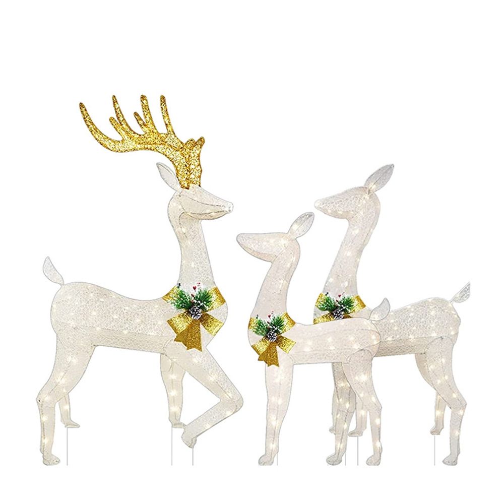 3 Pcs Christmas Lights Reindeer Decoration Outdoor Deer Family with Warm White Led Lights Garden Ground Plug Yard Decoration Christmas Decorations Outdoor Christmas Gifts
